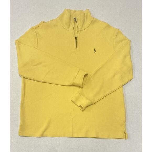 Polo Ralph Lauren Adult Men Pullover Sweatshirt 2XL Yellow Quarter Zip Blue Pony - Picture 1 of 10
